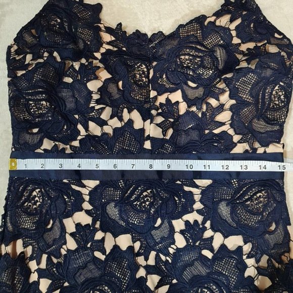 Just Me Blue Lace Mid Length Dress - Size Large - Picture 6 of 9